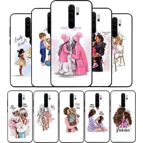 Fashion Brown Hair Baby Mom daughter Girl Son Dad Black TPU Soft Phone Case For Redmi 4A 4X 7A 5 Plus 6 Pro NOTE 9 7 8 5 Pro 4