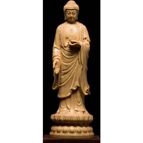 CCZHIDAO Indian Gautama Buddha Statue 15/21CM Chinese Boxwood Carving Home Decor Craft Wooden Figurine Sculpture Miniature