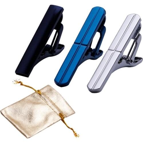 3pcs Set Stainless Steel Exquisite GQ Classic Tie Bar Clip, Silver , Blue