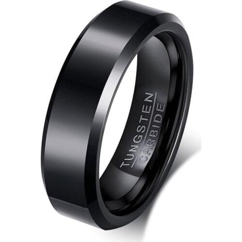 Classic Tungsten Rings for Men Women Wedding Engagement Band Comfort Fit High Polish Black 6mm Size 7-12