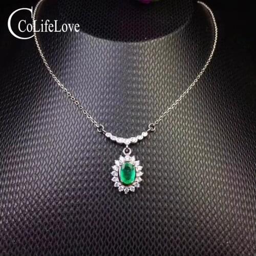 Classic emerald pendant woman birthday gift 4 mm * 6 mm natural emerald pendant solid 925 silver emerald jewelry