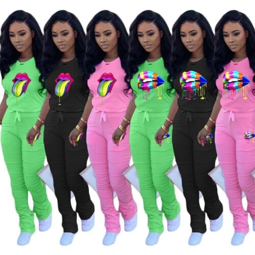 2 Piece Set Africa Clothes 2020 African Dashiki Fashion Print Suit Top And Stacked Sweat Pants Elastic Party Plus Size For Lady