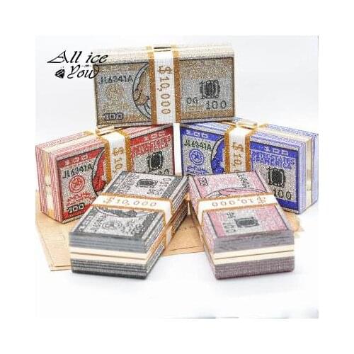 ALLICEONYOU New Luxury Money Clutch Rhinestone Colorful Purse Dollars Stack of Cash Evening Handbags Women Shoulder Bag Gift