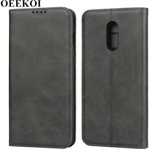 OEEKOI Calf Stripe Magnetic Snap Wallet Leather Case for OnePlus 7T Pro/7T/7 Pro/7