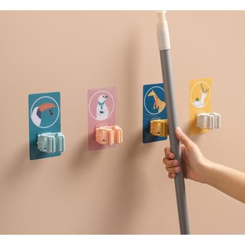 Cute Cartoon Mop Holder NO Trace Wall Mounted Mop Rack Kitchen Bathroom Accessories Storage Rack Broom Hanger