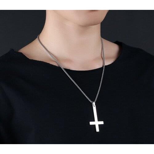 Fashion stainless steel inverted cross pendant item link sifa satan punk jewelry chain man woman antichrist gift