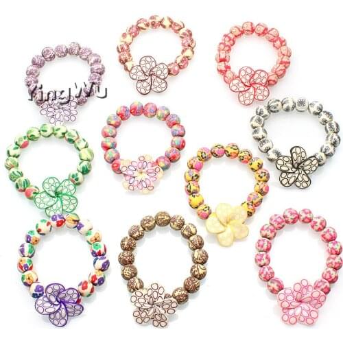 Fashion 12mm Bead Handcraft Polymer Clay Bracelets Wholesale 10pcs Bohemian Style Stretch Bracelets