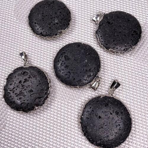 Trendy Natural Volcanic Rock Stones Pendant Charms Round Lava Stone Pendants for Jewelry Making DIY Necklace Accessories 35x35mm