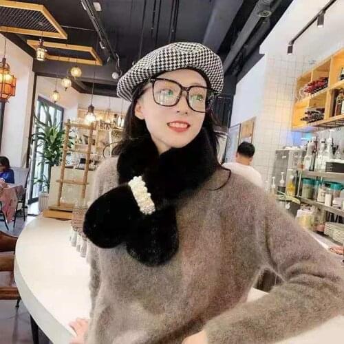 Pearl Fashion Faux Fur Scarf Women Winter Fashion Thick Warm Neck Collar Furry Plush Scarves 2021 New Ladies Women Girl Bufanda
