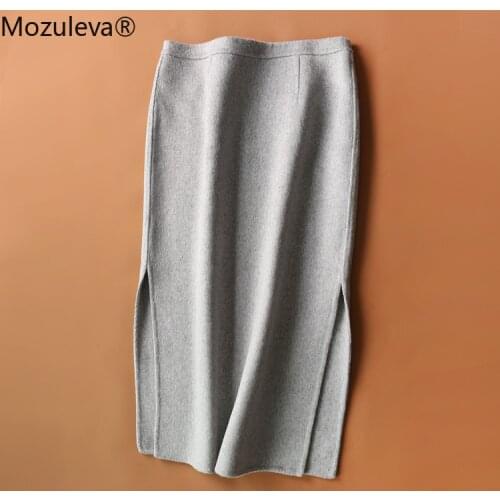 Mozuleva handmade wool skirt black skirt autumn and winter womens dress new skirt solid color medium-length bag skirt