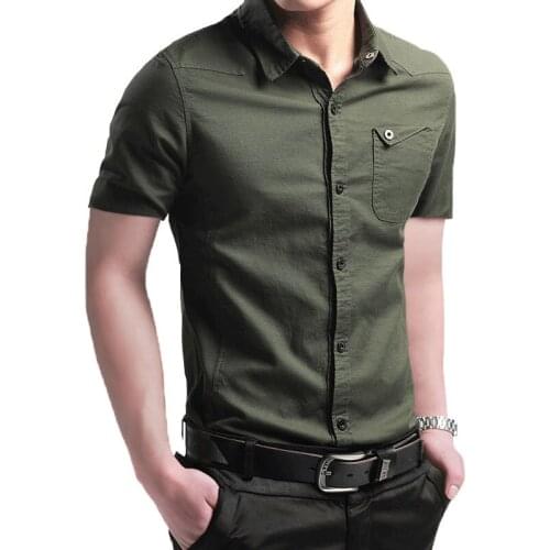 Asian Size Mens Shirt Short Sleeve Solid Dress Shirt with Left Chest Pocket High-quality Male Casual Regular Tops Button Shirts