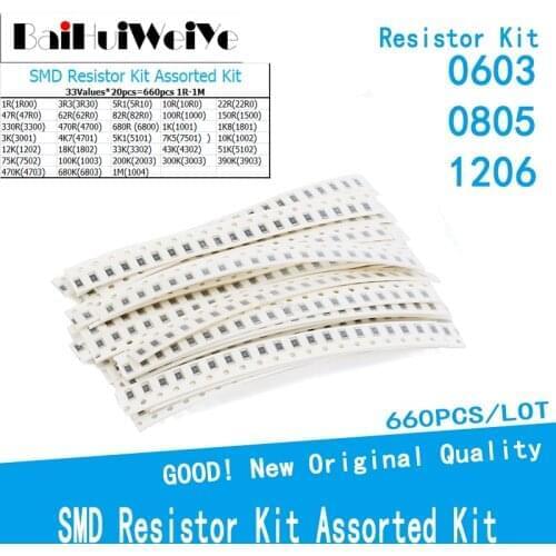 660PCS/LOT 2512 SMD Resistor Kit Assorted Kit Assorted 1R to 1M ohm 1% 33values Sample Kit DIY Resistance Assorted Set
