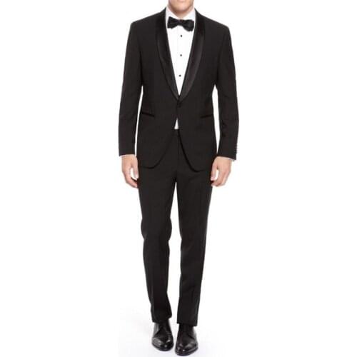 New Arrival Groomsmen Black Groom Tuxedos Shawl Satin Lapel Men Suits Wedding/Prom Best Man Blazer ( Jacket+Pants+Tie) C352
