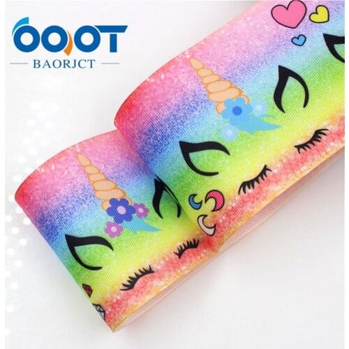 OOOT BAORJCT I-18428-50 75 mm 10 yards cartoon Ribbons Thermal transfer Printed grosgrain Wedding Accessories DIY material