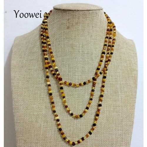 Yoowei 45cm--160cm Natural Amber Necklace for Women Baltic Genuine Irregular Long Chain Necklace Precious Stone Amber Jewelry