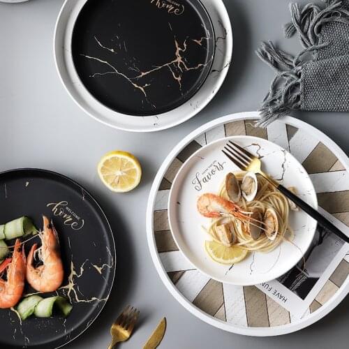 European style luxury ins marble pattern gold disc flat plate steak plate ceramic Western plate household dish tableware