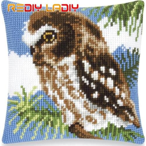 DIY Cross Stitch Cushion Owl on a Tree Needlepoint Kits Pre-Printed Canvas Thick Yarn Cross-stitch Pillow Case Arts and Crafts