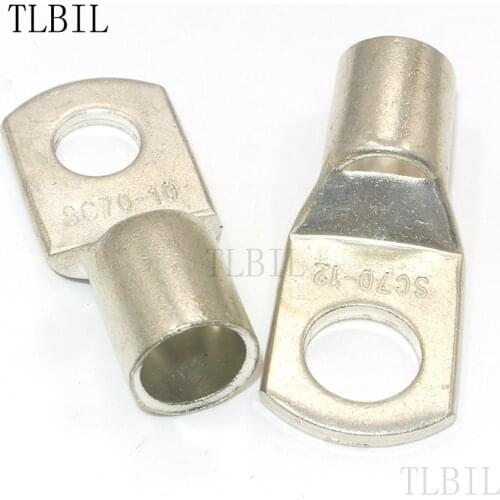 SC70 100Pcs 70mm2 2/0AWG 3/8" 1/2" Listed Heavy Duty Lugs Battery Cable Bare Copper Eyelets Tubular Ring Terminal Connectors