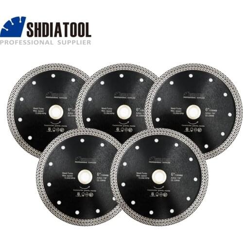 SHDIATOOL 5pcs Dia 150mm/6" Hot-pressed Sintered Diamond Cutting Disc Mesh Turbo Diamond Saw Blade Granite Marble Tile Ceramic