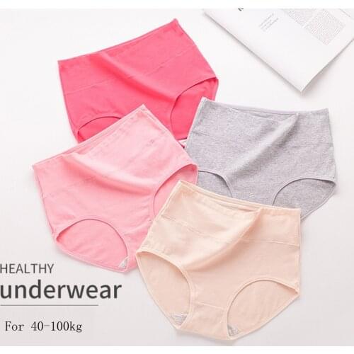 3/5PCS High Waist Pure Cotton Panties Large Size Tummy Control Underwear Antibacterial Briefs Lingerie Women