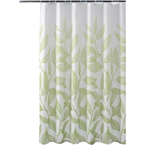 On Sale Fresh leaves Patten Waterproof Shower Curtain Set with 8 Hooks Bathroom Curtains 3JL820
