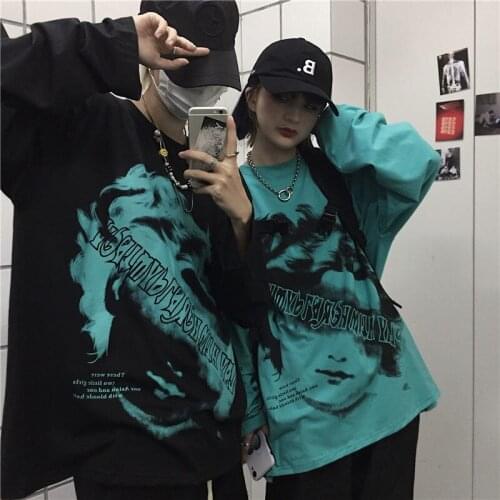 Spring new Korean American high street letter printing loose bottoming large size long-sleeved T-shirt tops men and women ins