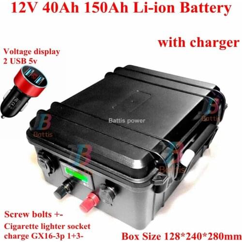 Waterproof 12v 100ah lithium battery 12v 40AH 60AH 80AH 120AH 150AH USB Solar Energy Storage Battery fishing boat + 10A charger