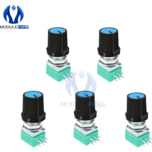5PCS RK097G Rotary Potentiometer 6mm Knurled Shaft Single Linear B Type B10K ohm 5K 10K 20K 50K 100K With Cap 6 Pin 6PIN 6P