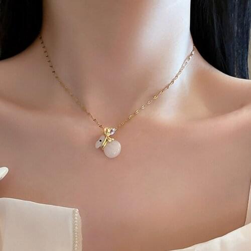 VSnow Temperament Stainless Steel Lucky Bag Pendant Necklace for Women Gold Color Rhinestones Metallic Chain Necklace Jewellery