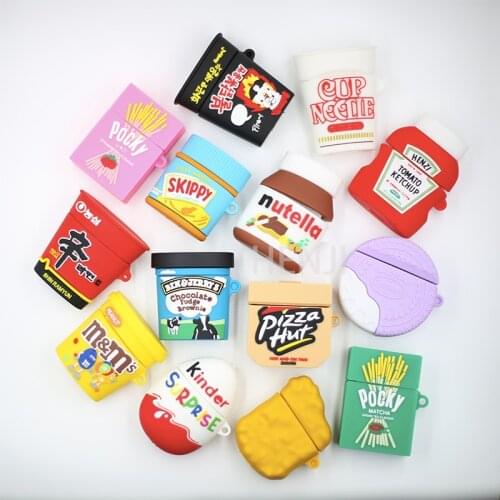 Fun Cartoon French Fries Wireless For Airpods 1 2 Silicone Eaphone Charging Box Case Couples Soft Cover Cases With The Ring