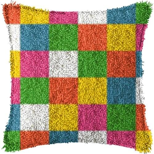 Latch Hook Kits Pillow Cover DIY for Kids and Adults Gift for Family Friends Needlework Crafts Cute Rug Pattern Printed Lattice