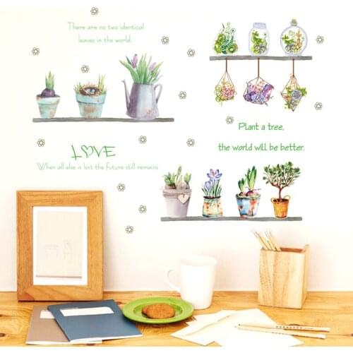 Green Plant Flower Potted Wall Sticker Succulents Cactus Shelf Bedroom Living Room Home Garden Decor Decals Removable