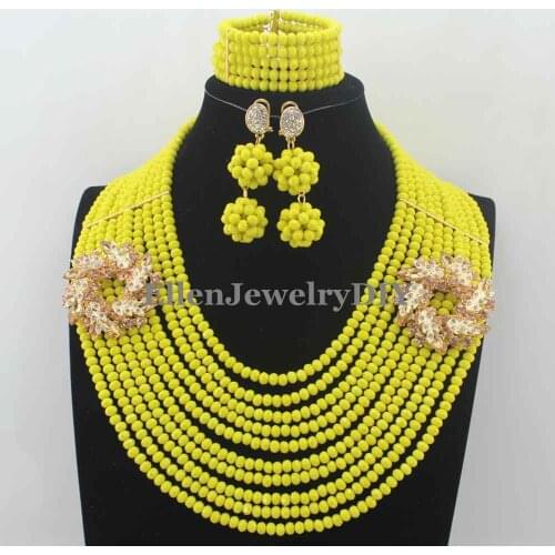Yellow African Nigerian Wedding bridal beads Jewelry Set African style Crystal beaded necklace women Jewelry set W12974
