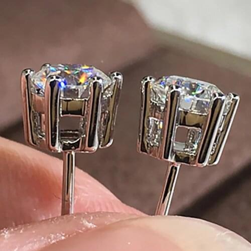 18K White Gold 2 Carat Stud Earrings Women Wedding Anniversary Engagement Party Round Moissanite Diamond Elegant Trendy Romantic
