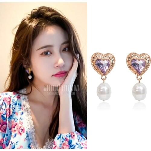 MWSONYA 2020 Fashion Korean Purple Love Heart Crystal Earrings for Women Fashion Pearl Pendant Shining Jewelry Gift