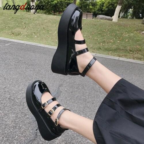 Vintage Platform Mary Janes Shoes Women High Heel Women Pumps Round Toe Goth Shoes Women japanese School Uniform shoes