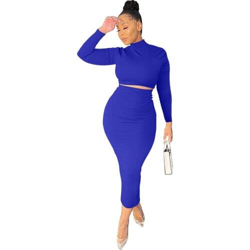 Office Lady French Vintage Women Two Piece Outfits Long Sleeve Pullover Top Tee Sheath Midi Skirts Sexy Elegant Casual Dresses