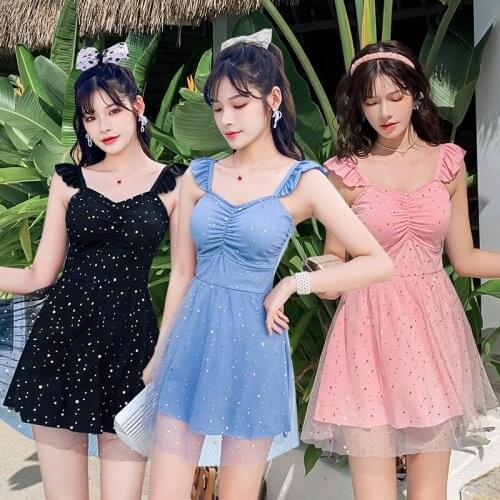 2021 new summer Women dot One Piece Swimsuit Push Up Swimwear High Cut Bathing Suits Korea style Suits swimskirt