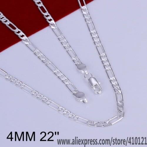 N102-22 Lucky Charm Silver Color Pendants For Women Jewelry Necklace Girl Lady Accessories Fashion 4mm Necklace-22 Inches