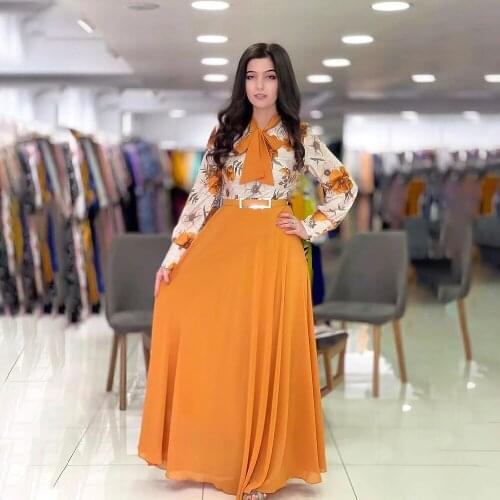 Muslim Women Vintage Floral Printed Chiffon Maxi Dresses Abaya Turkey Hijab Dress Spring Autumn Long Sleeve Kaftan Vestido