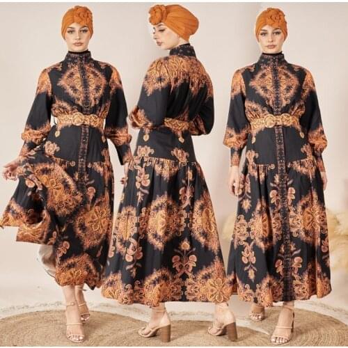 Dubai Female Printed Palace Vintage Dress Africa Islamic Morocco Party Evening Floral Robe Indian Muslim Eid Women Abaya Turkey