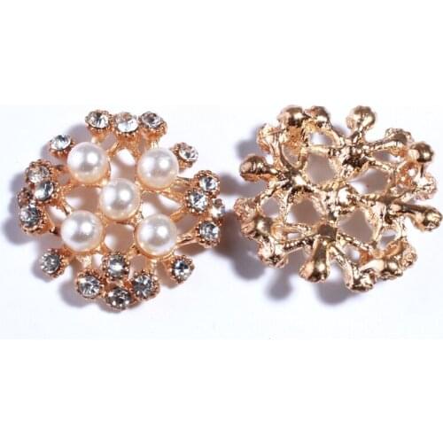 10PCS 26MM New Flower Shape Pearl Rhinestone Buttons For Clothing Crystal Metal Alloy Button For Accessories Decorative