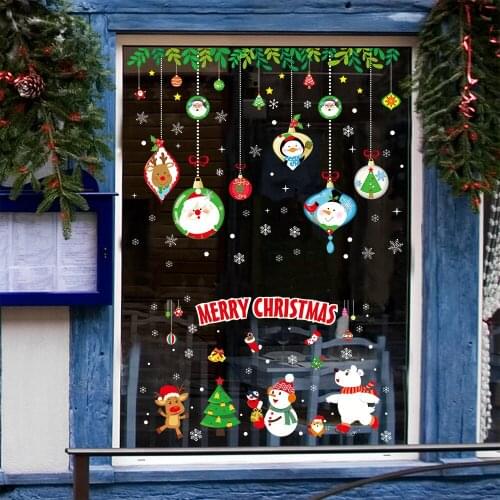 2021 Christmas Wall Stickers Santa Claus Shopping Mall Shop Window Door Glass Decoration Stickers Self-adhesive Room Decor