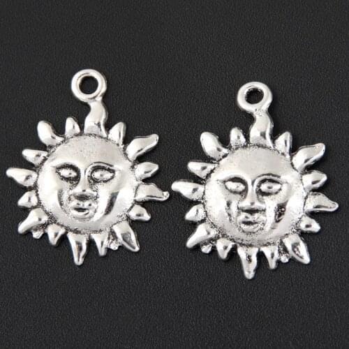 30pcs Silver Color 19x23mm Sun With Face Charms Funny Pendant Fit DIY Jewelry Making Handcrafted Accessories