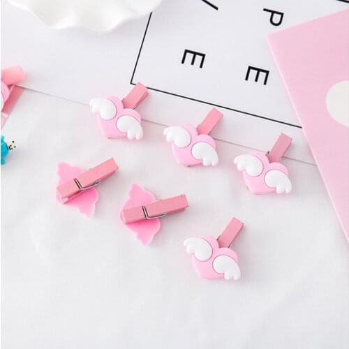 5PCS/Lot Mini Wooden Craft Clips with Plastic Love Heart Clothespins Photo Paper Display Peg Cute Bookmarks Office School Supply