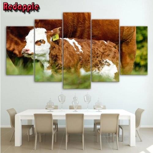 5D DIY 5 pcs diamond painting Animal cow farm Calf diamond Pictures Cross Stitch Full Square/Round 3d Embroidery diamond mosaic