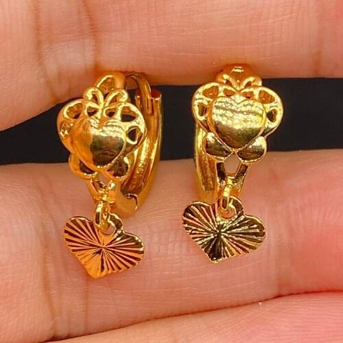 African Romantic party Heart Jewelry 24k Gold Color Love Earings For Women Girls Ethiopia kids Hoop Earrings Arabic Wedding Gift