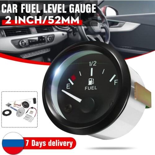 2" 52mm 12V Car Fuel Level Gauge Meter With Fuel Sensor White LED Light Black Rim Automotive Gauges