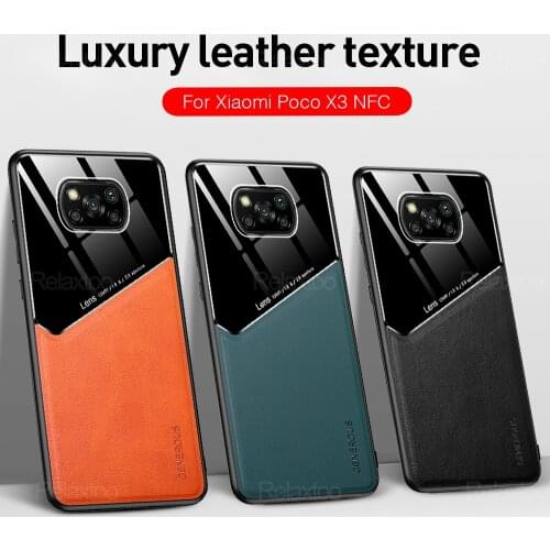 Car Magnetic Holder Leather Texure Mix Pixleglass Phone Covers For Xiaomi POCO X3 Pro POCO X3 X 3 PRO NFC Case Protective Coque