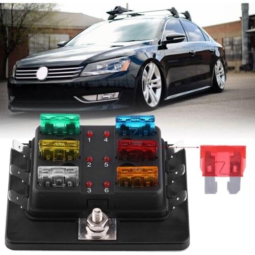 6way Circuit Blade Fuse Box Block Holder Fuse Box With LED Fuse Blown Indicator Clear PC Cover PA66 Base For Car Van Boat Marine